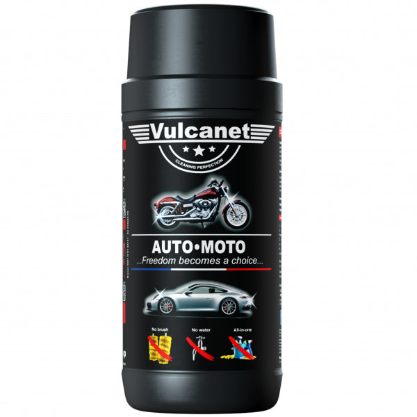 Vulcanet cleaning wipes for vehicule, cars, motorcycles, boats and more. No water needed. Eco friendly.